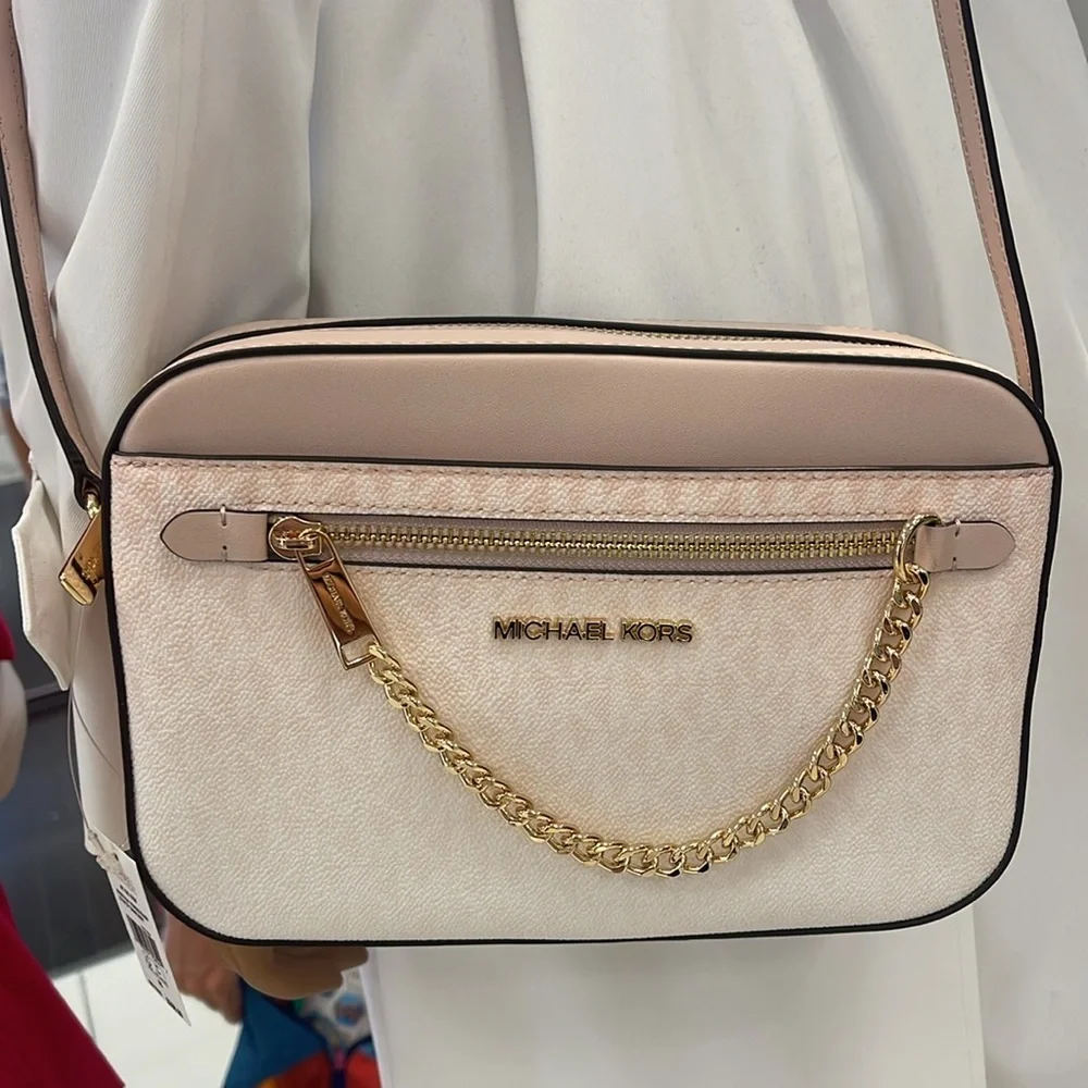 MICHAEL KORS Jet Set Lg Ombré Signature Logo EW Crossbody Bag Powder Blush  NWT
